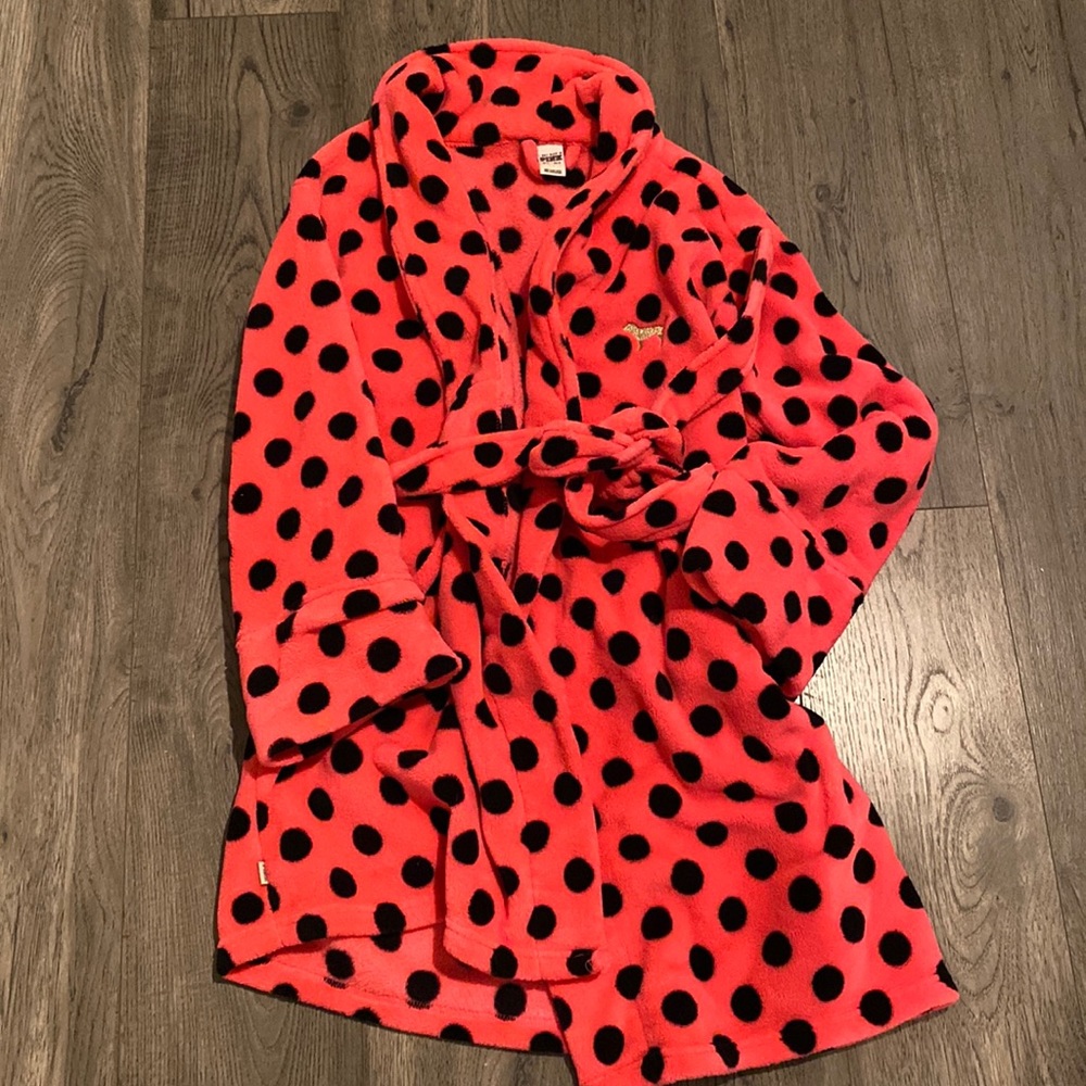 Pink & black dot warm short robe